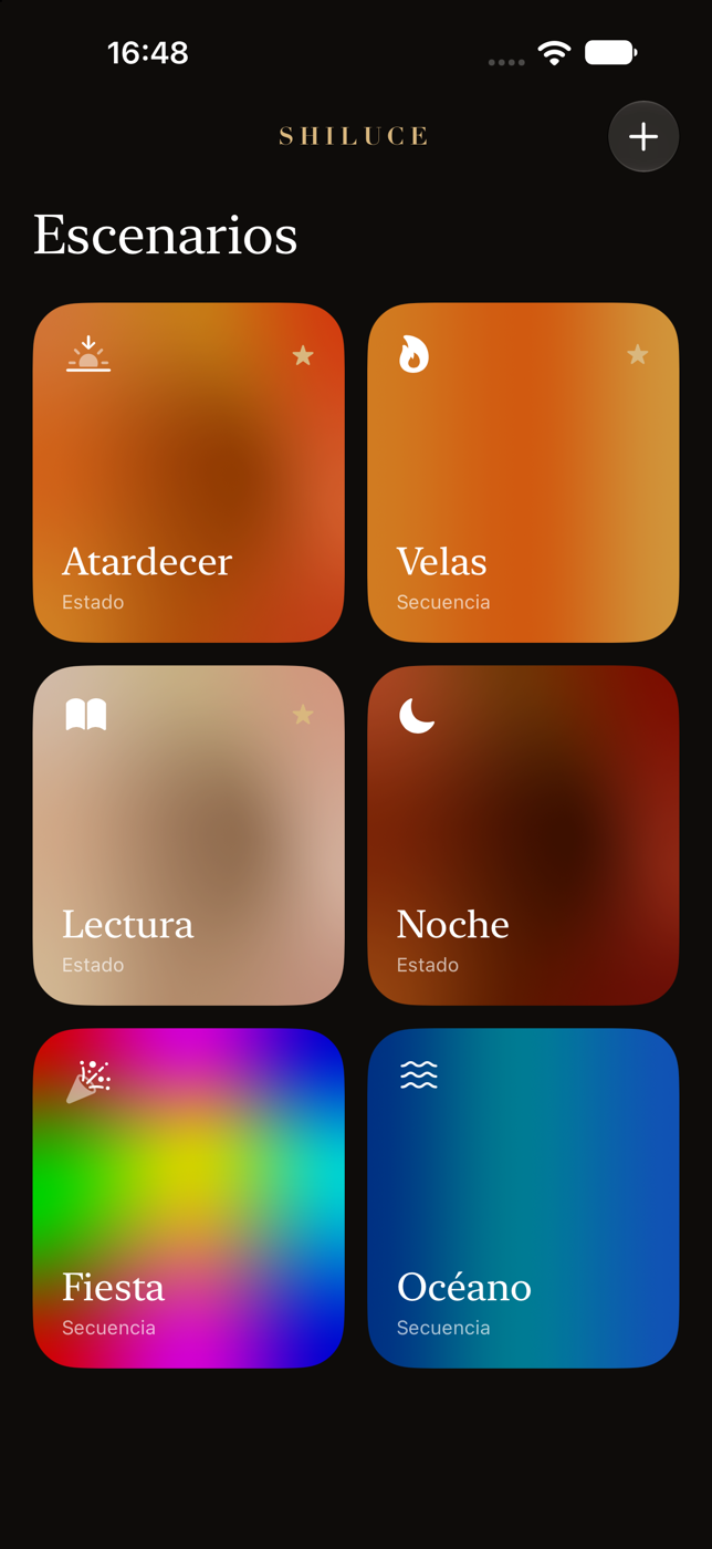 Escenarios guardados en la app Shiluce